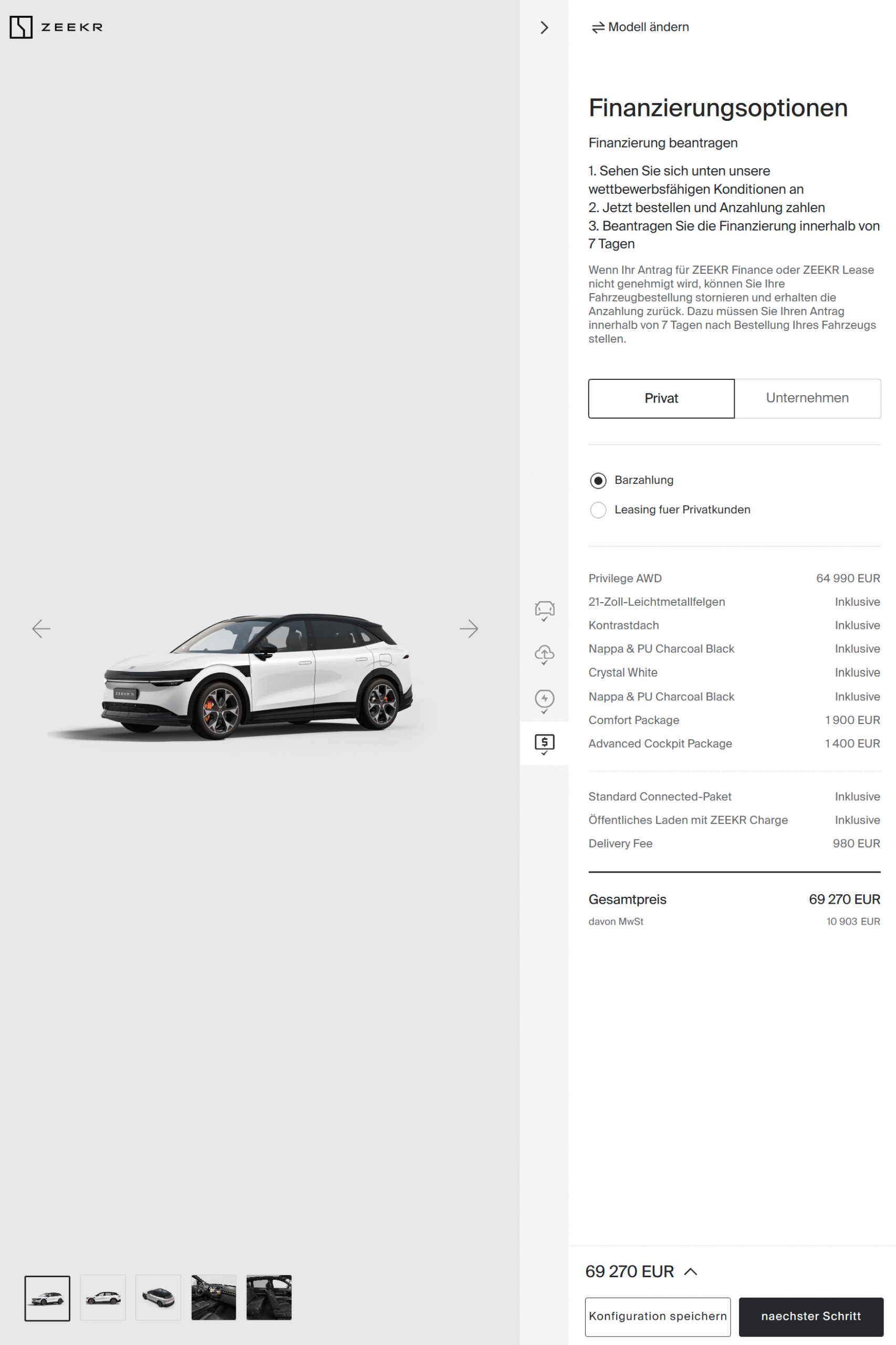 Zeekr 7X Konfigurator Finanzierung Leasing