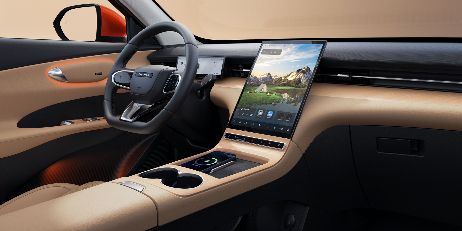 Lepas L6 Innenraum – Premium-Cockpit mit großem Touchscreen und 50W Wireless Charging