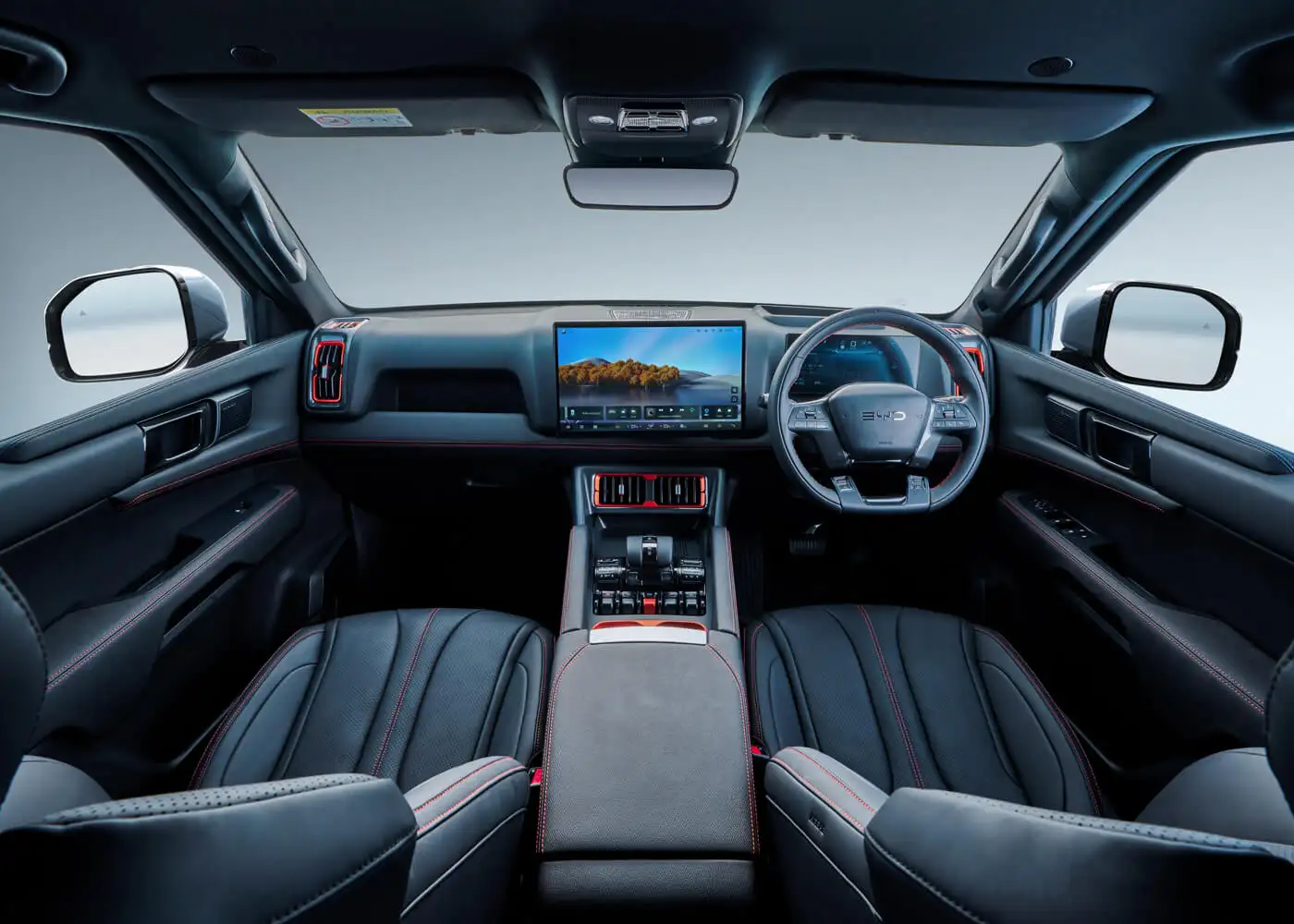 BYD Shark Innenraum – drehbarer Touchscreen, Digitalcockpit und Premium-Ausstattung